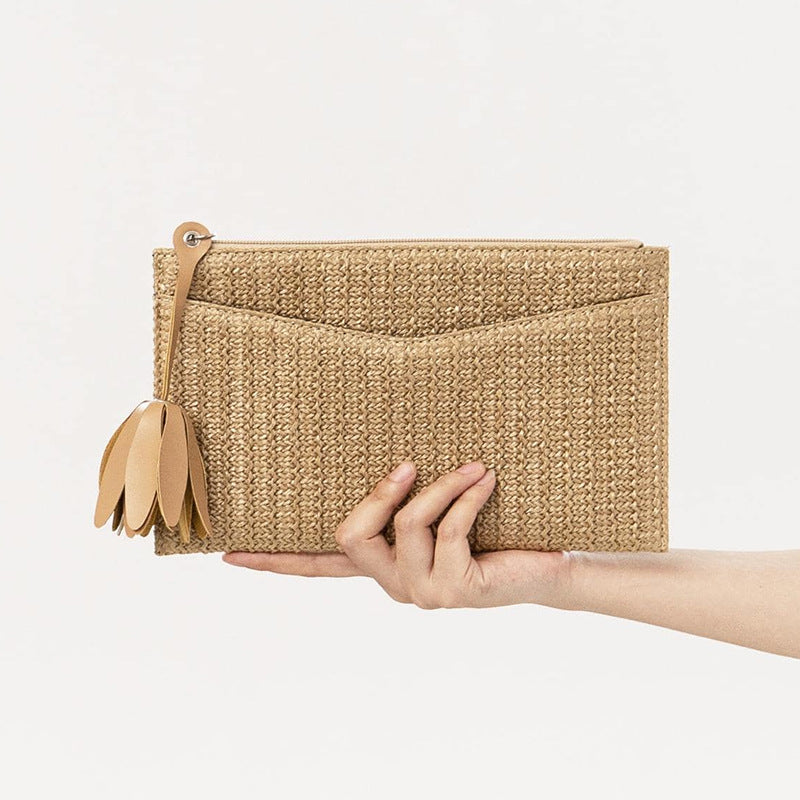 Vacation Style Straw Woven Handbag – Boho Chic Small Clutch-Apricot-25x15x0.5CM-Free Shipping Leatheretro