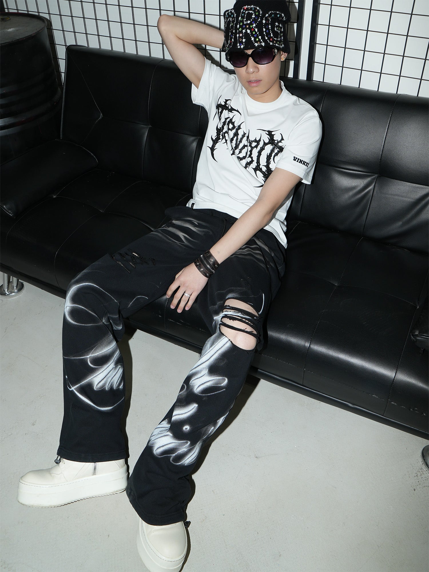 VINKID Washed Whisker Graphic Sweatpants-Pants-S-Free Shipping Leatheretro