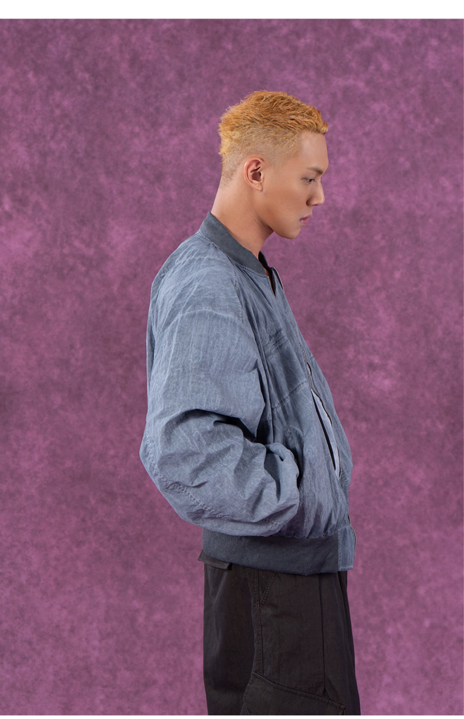 CLP Vintage Distressed Baseball Jacket for Men-Blue-M-Free Shipping Leatheretro