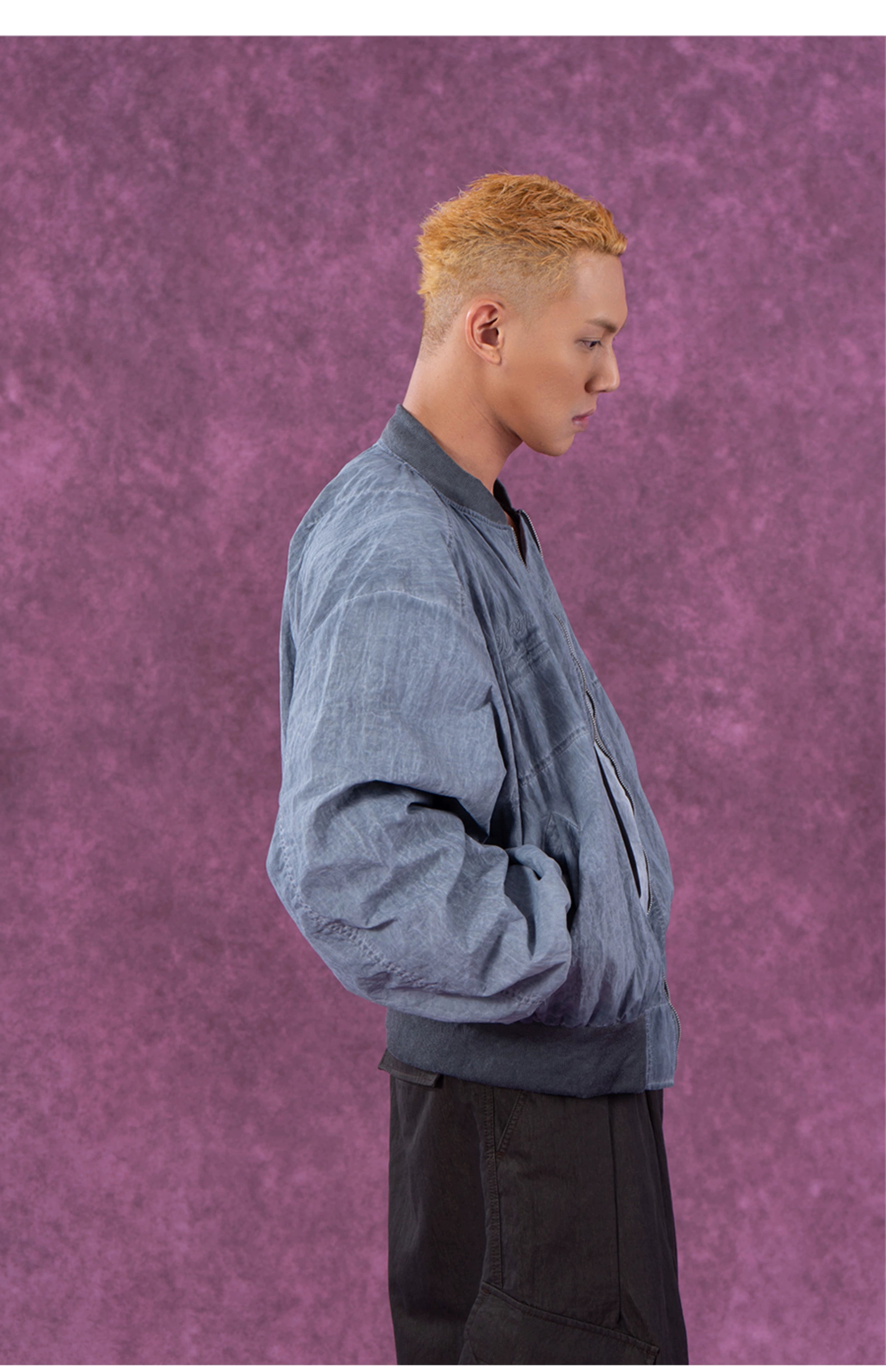 CLP Vintage Distressed Baseball Jacket for Men-Blue-M-Free Shipping Leatheretro