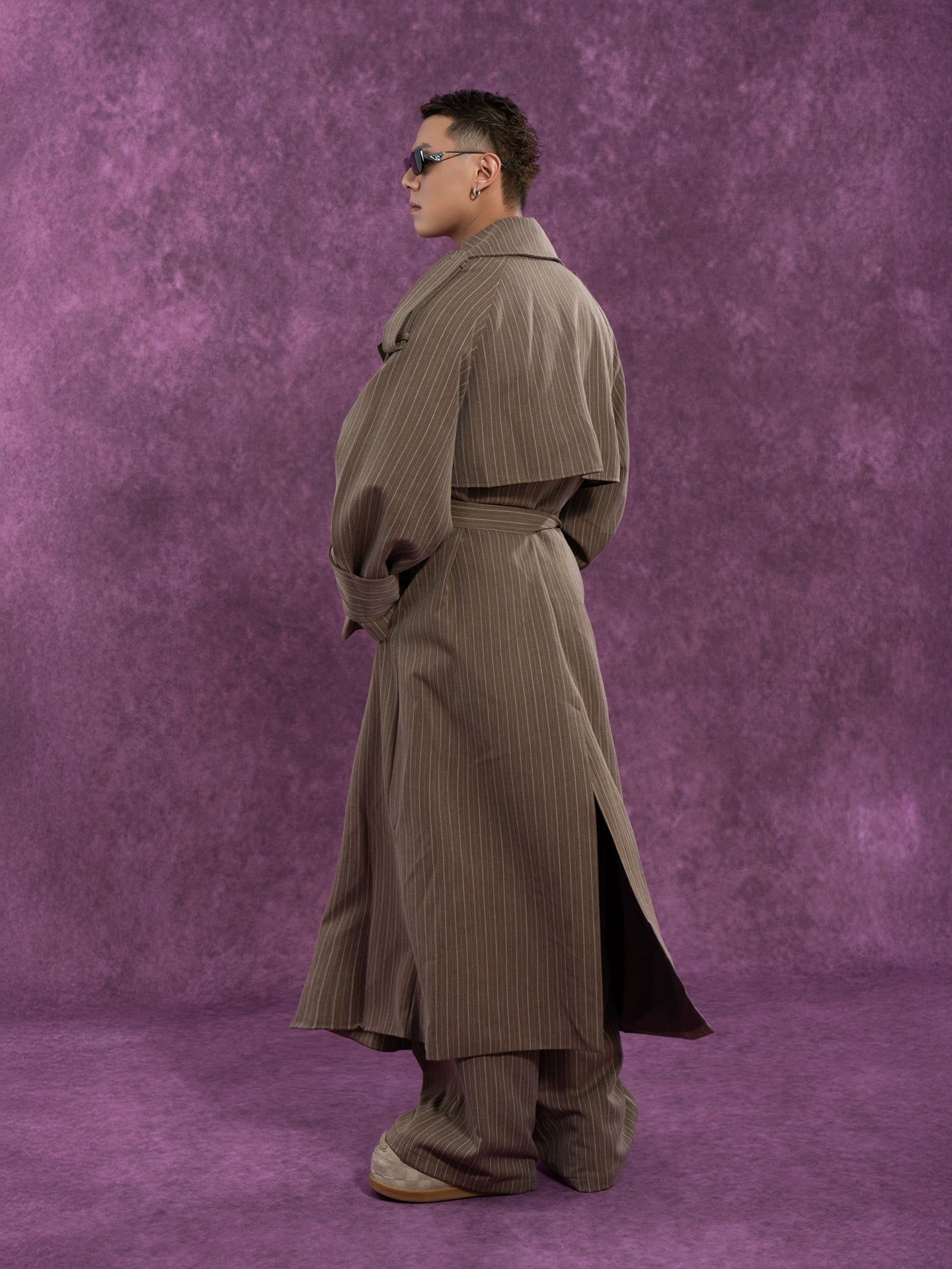 CLP Unisex Long Striped Duster Coat - Oversized Belted Trench-Coffee-S-Free Shipping Leatheretro