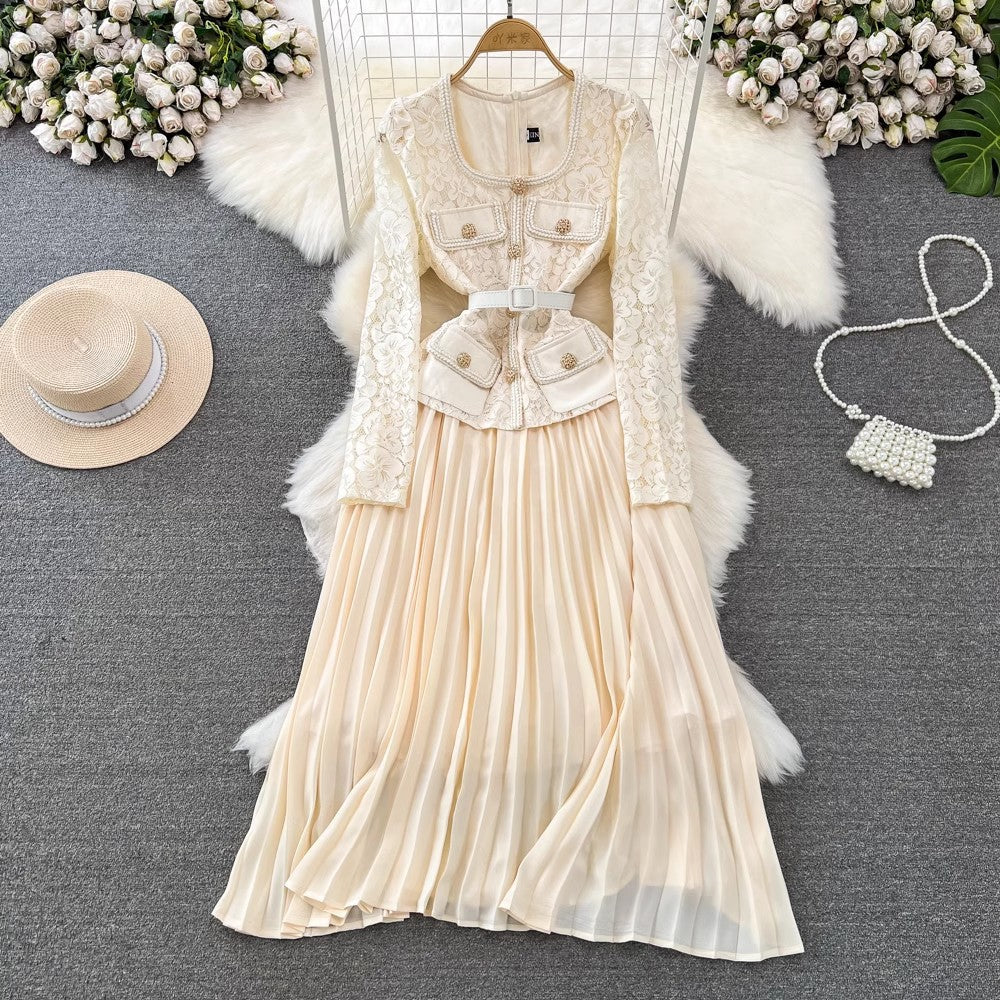 Luxury Square Neckline One Piece A Line Lace Dresses-Dresses-Ivory-S-Free Shipping Leatheretro