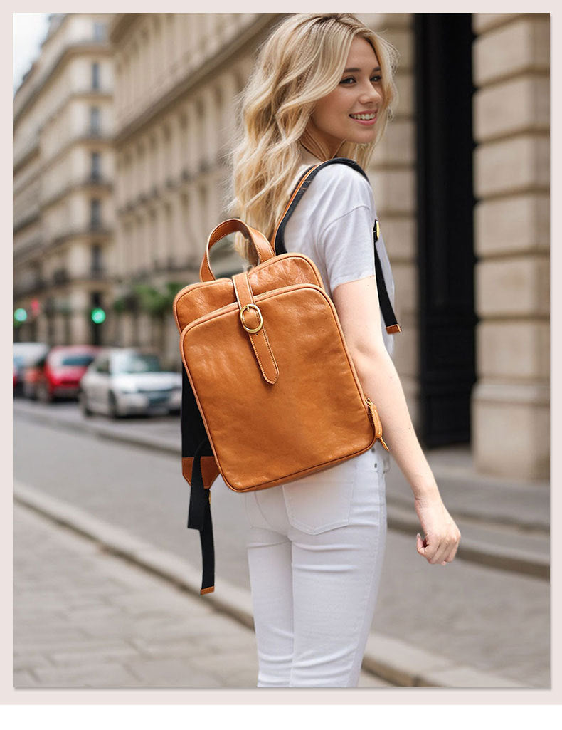 Luxury Vintage Vegetable-Tanned Leather Backpack for Women-Backpack-Black-27*10*36cm-Free Shipping Leatheretro