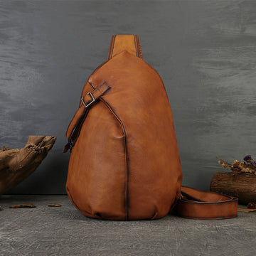 Genuine Full-Grain Leather Unisex Crossbody Chest Bag – Handmade Vintage Retro Style Shoulder Purse for Men & Women-crossbody bags-Brown-Free Shipping Leatheretro