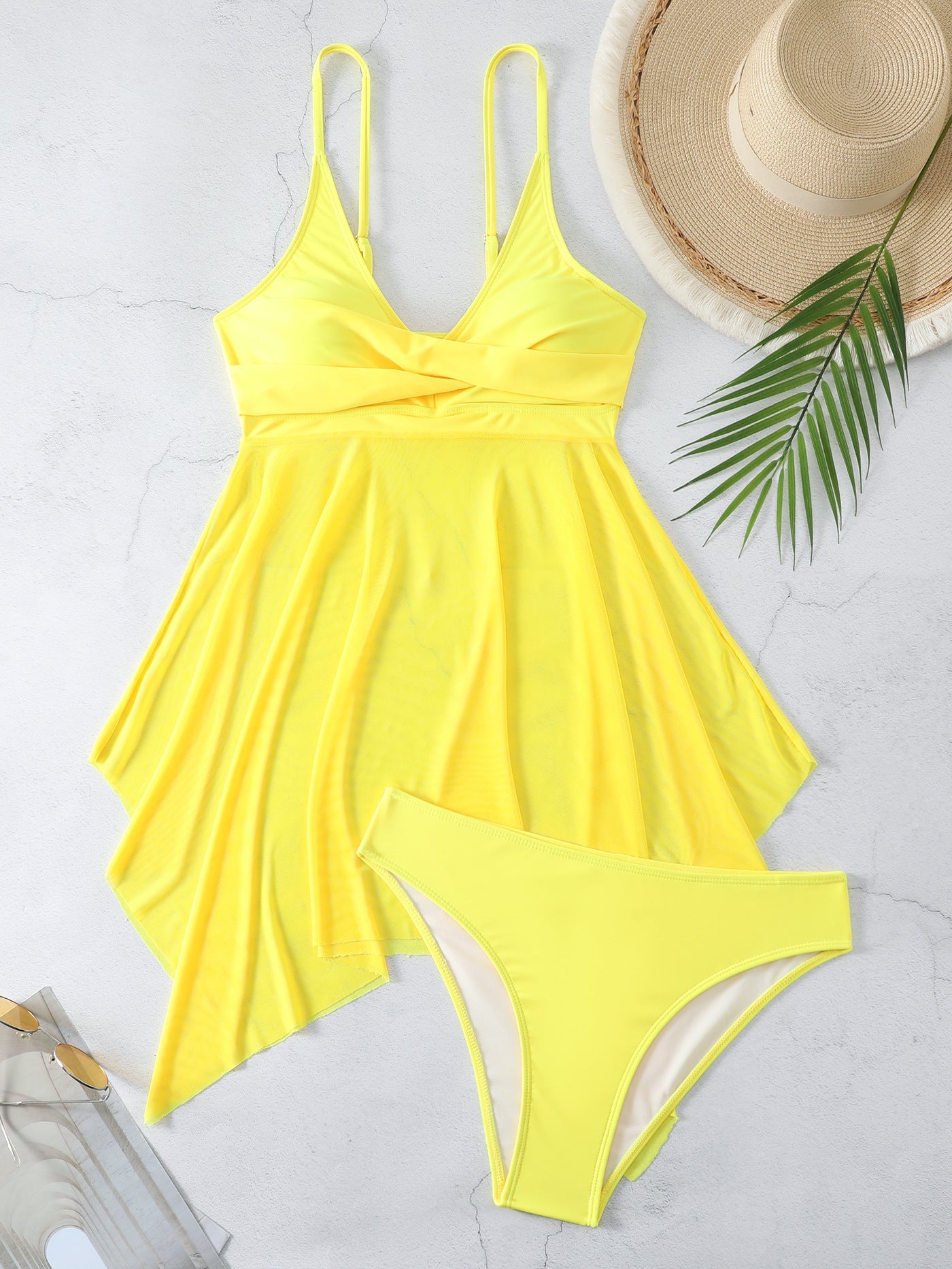 Fashion Plus Sizes Two Pieces Women Swimsuits-swimwear-Yellow-M-Free Shipping Leatheretro