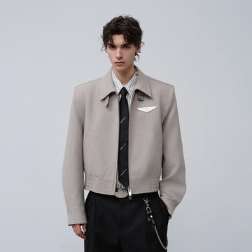 FACEONLAB Cropped Harrington Zip Jacket Gray-Jacket-M (Preorder)-Free Shipping Leatheretro