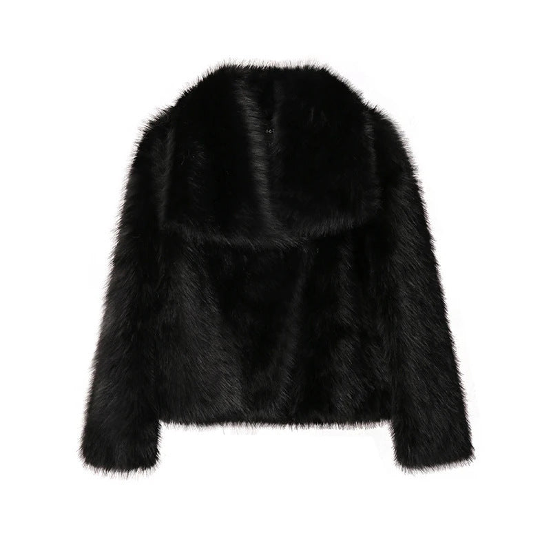 Women Faux Fur Short Overcoats-Coats & Jackets-Black-XS-Free Shipping Leatheretro