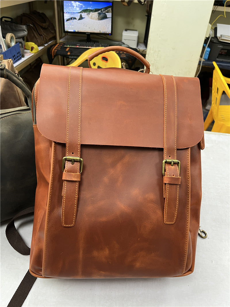 Genuine Leather Men's Backpack-Backpack-Red Brown-30cm*10cm*38cm-Free Shipping Leatheretro