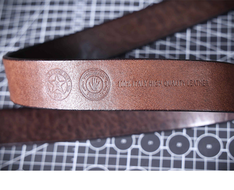 Vintage Men's Genuine Leather Belt Handmade Needle Buckle with Pure Copper Buckle Belt-Leather Belt-Dark Coffee-105cm-Free Shipping Leatheretro