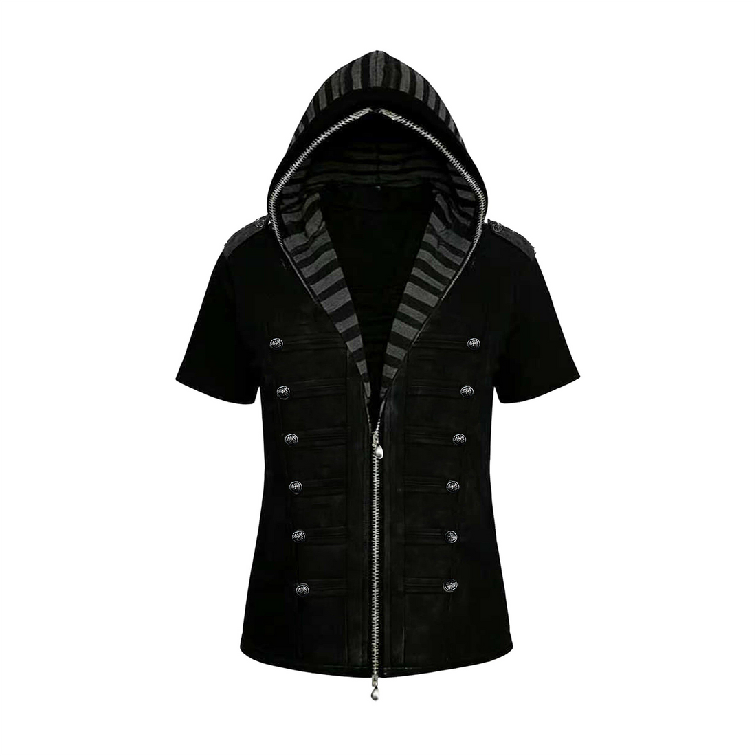 PAIKI Napoleon Button Hooded Short-Sleeve Jacket-T Shirt-S-Free Shipping Leatheretro