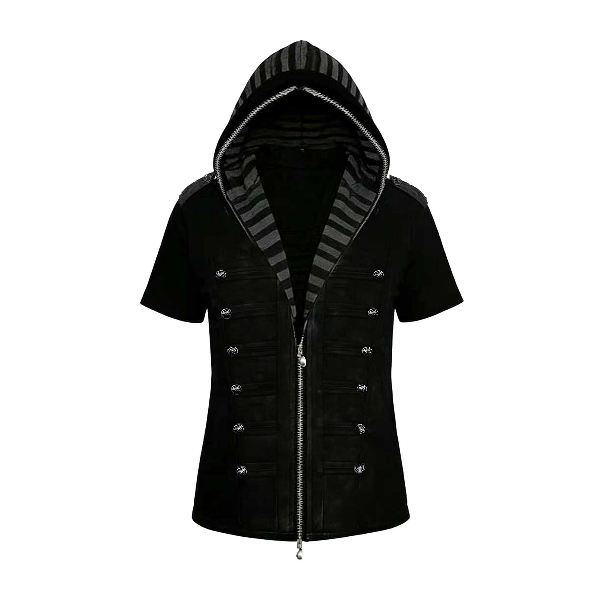 PAIKI Napoleon Button Hooded Short-Sleeve Jacket-T Shirt-S-Free Shipping Leatheretro