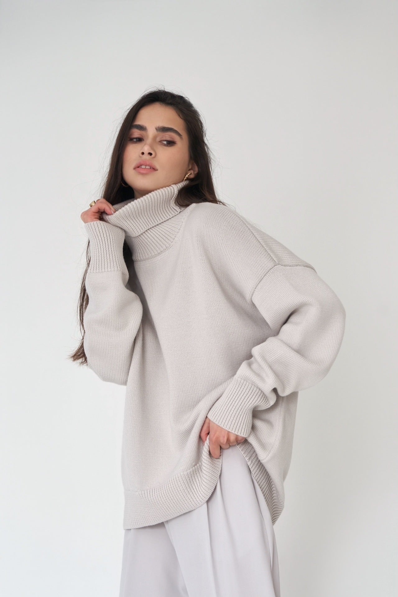 Classical High Neck Knitted Pullover Sweaters-Sweater&Hoodies-White-S-Free Shipping Leatheretro