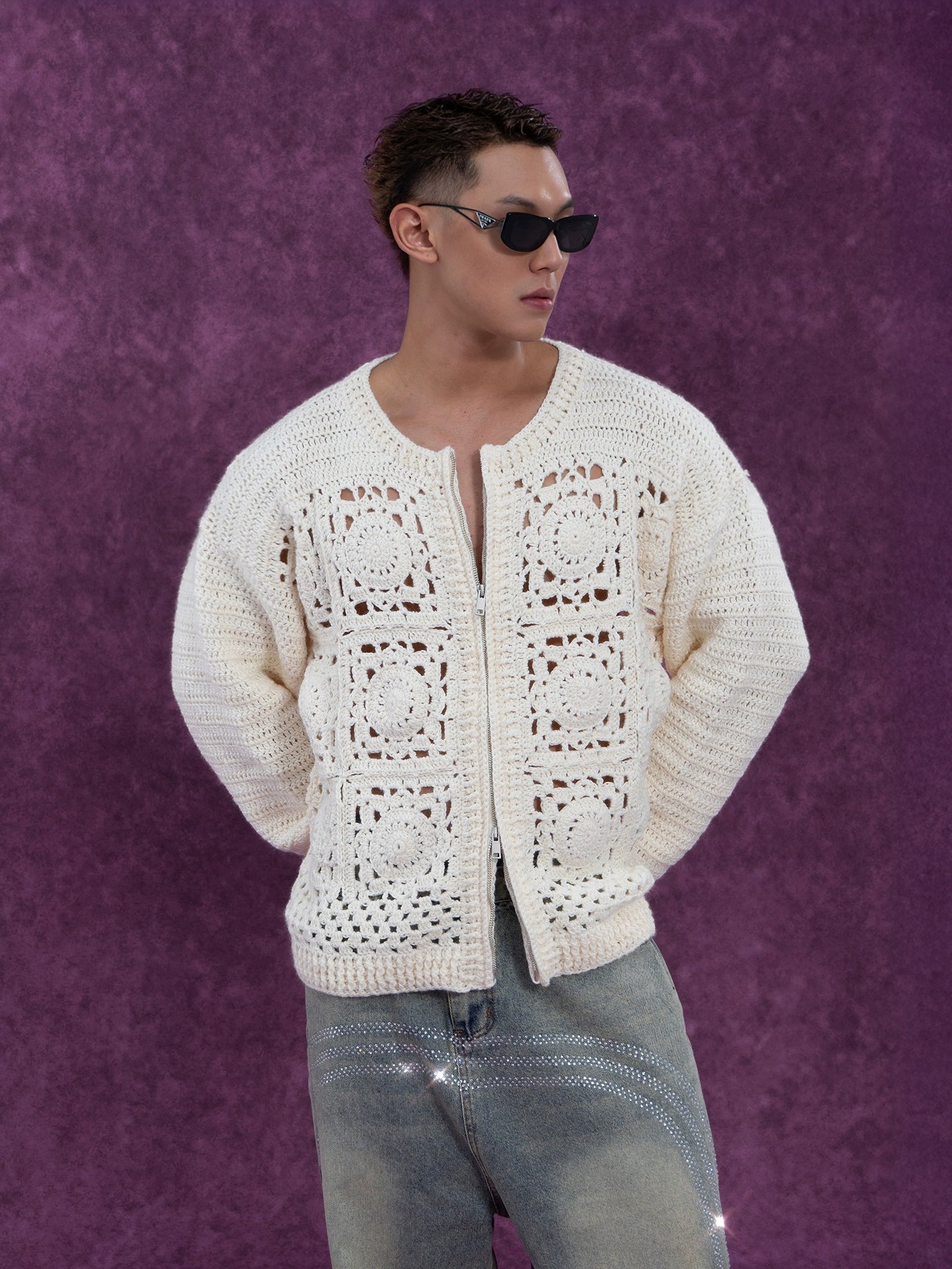 CLP Men's Apricot Crochet Knit Sweater-Apricot-One Size-Free Shipping Leatheretro