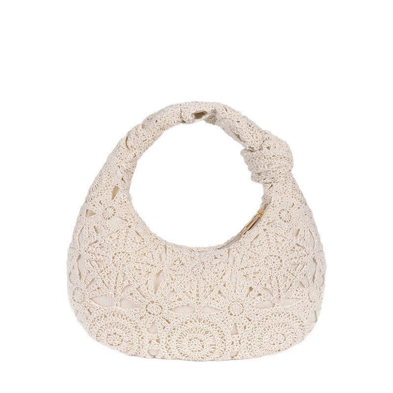 Bohemian Crochet Cotton Tote Bag-ivory white-Free Shipping Leatheretro
