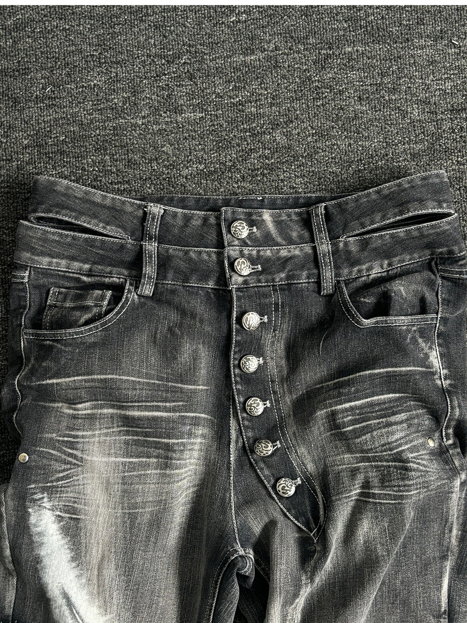 PAIKI Sword Slash Washed Curved Jeans-Jeans-S / 31"-Black (Preorder)-Free Shipping Leatheretro