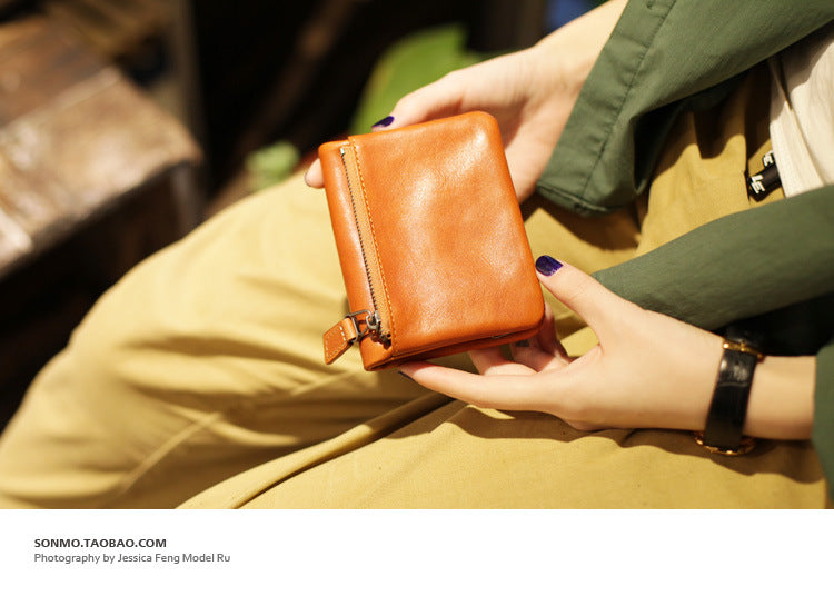 Vintage Vegetable-Tanned Leather Wallet-Brown-Free Shipping Leatheretro