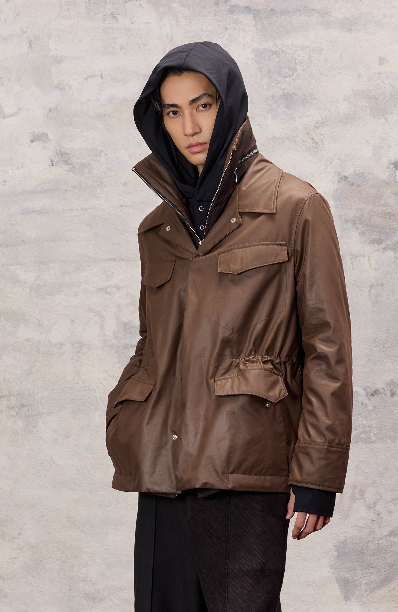 ALVNG AR ANTS Faux Layered Waist-Cinched Jacket-Jacket-S (Preorder)-Free Shipping Leatheretro