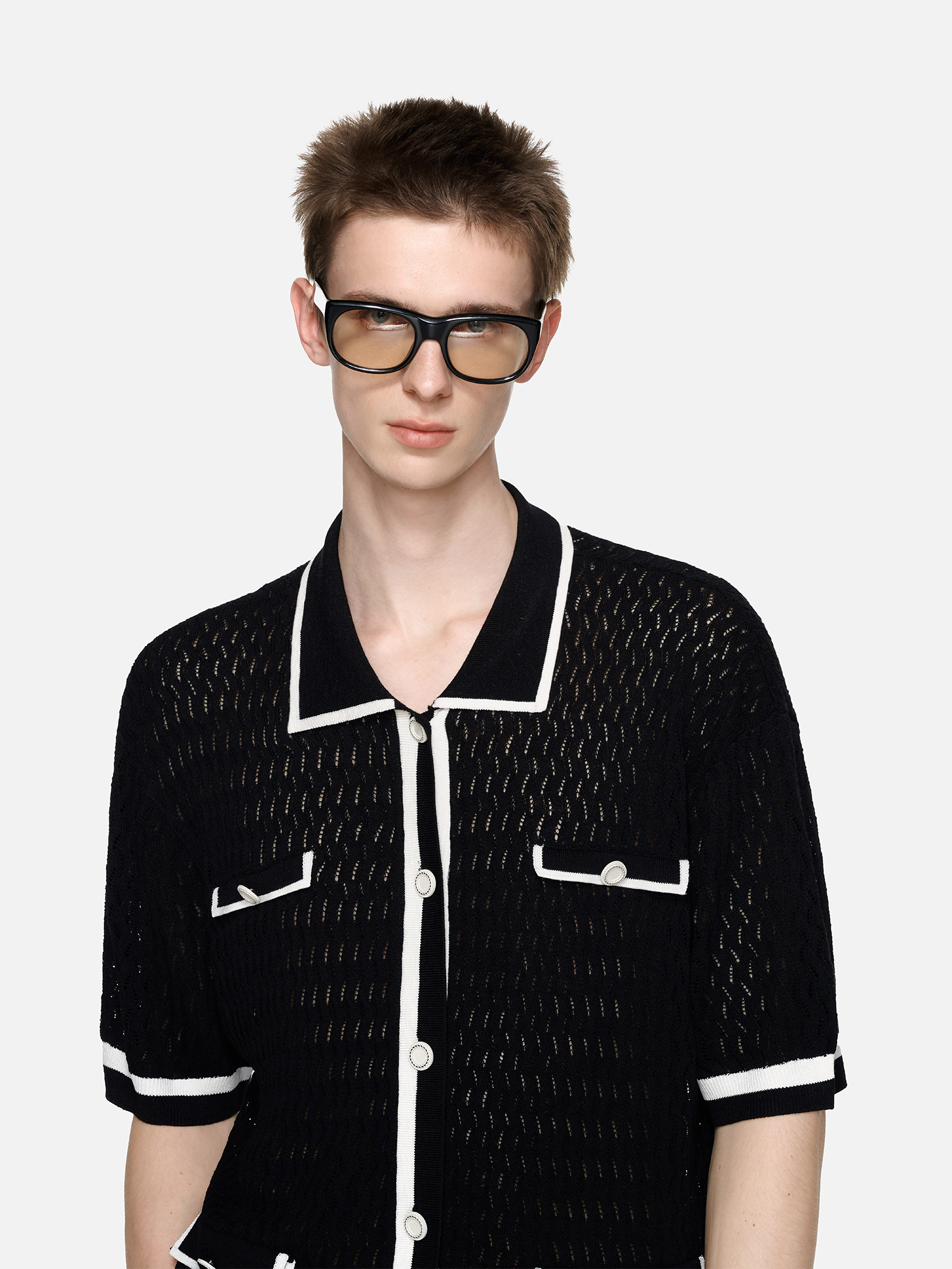 TIWILLTANG Contrast Trim Knitted Half Shirt-Half shirt-S-Black-Free Shipping Leatheretro