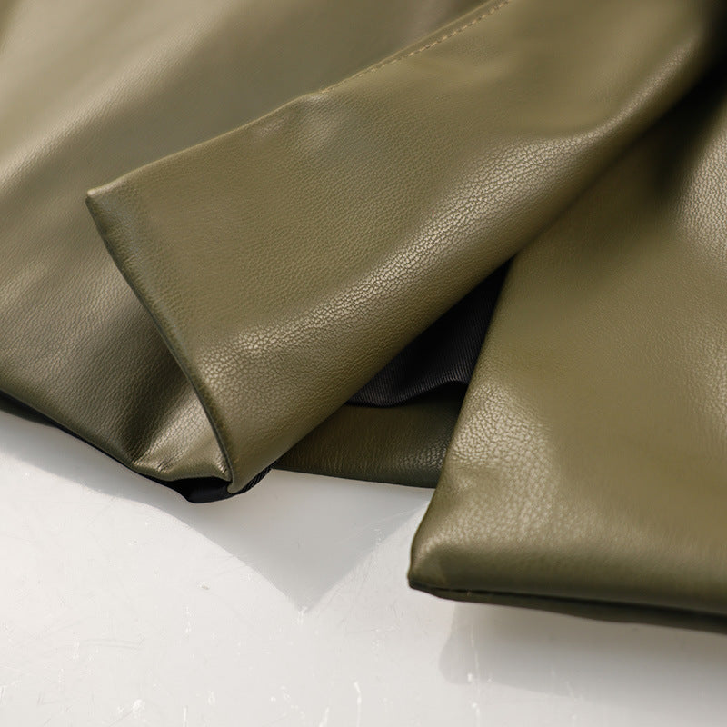 Fashionable Green V-Neck Slim-Fit Faux Leather Blazer-green-S-Free Shipping Leatheretro