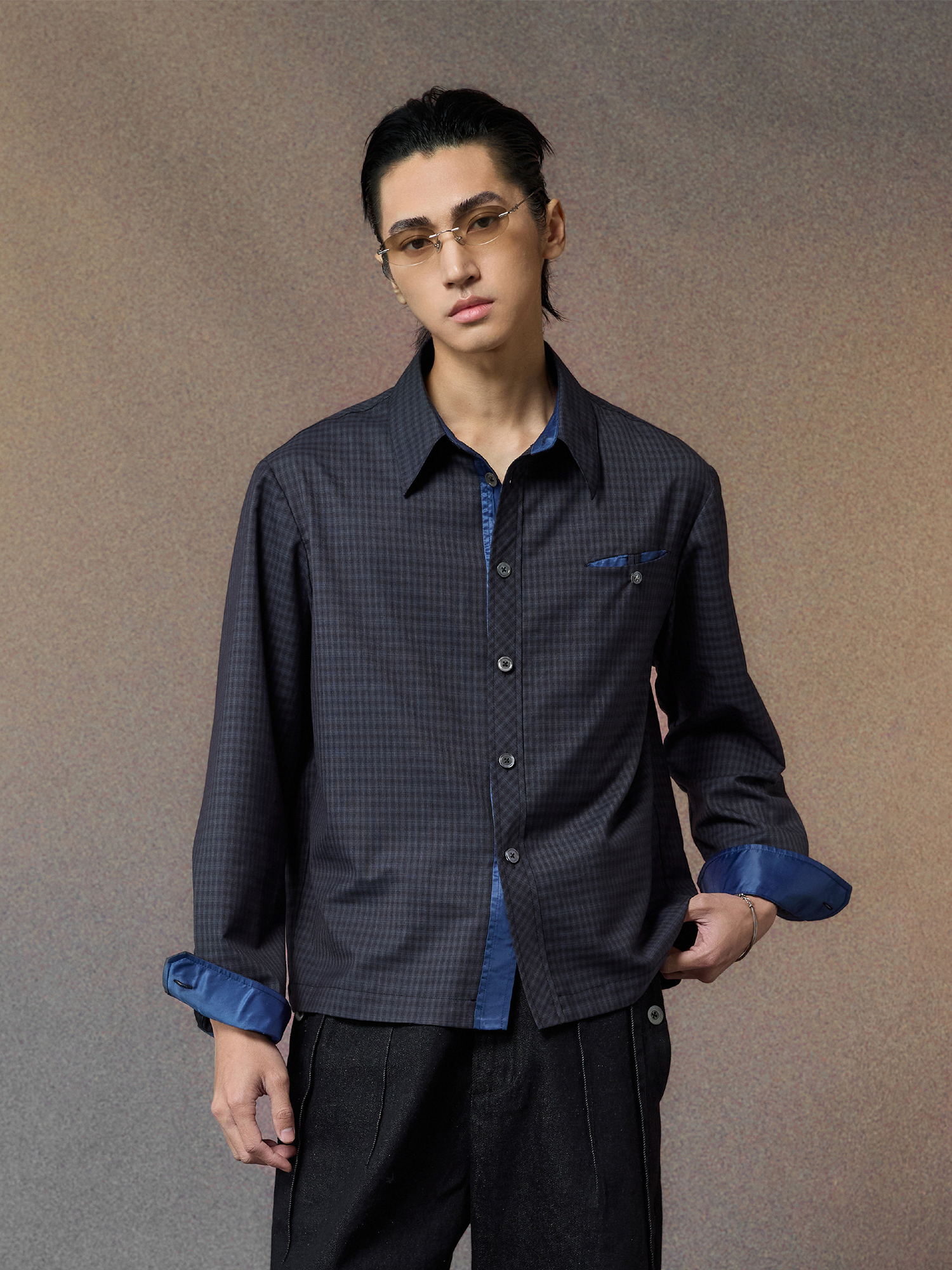ALVNG AR ANTS Gloss Contrast Trim Check Shirt-Shirt-S-Free Shipping Leatheretro