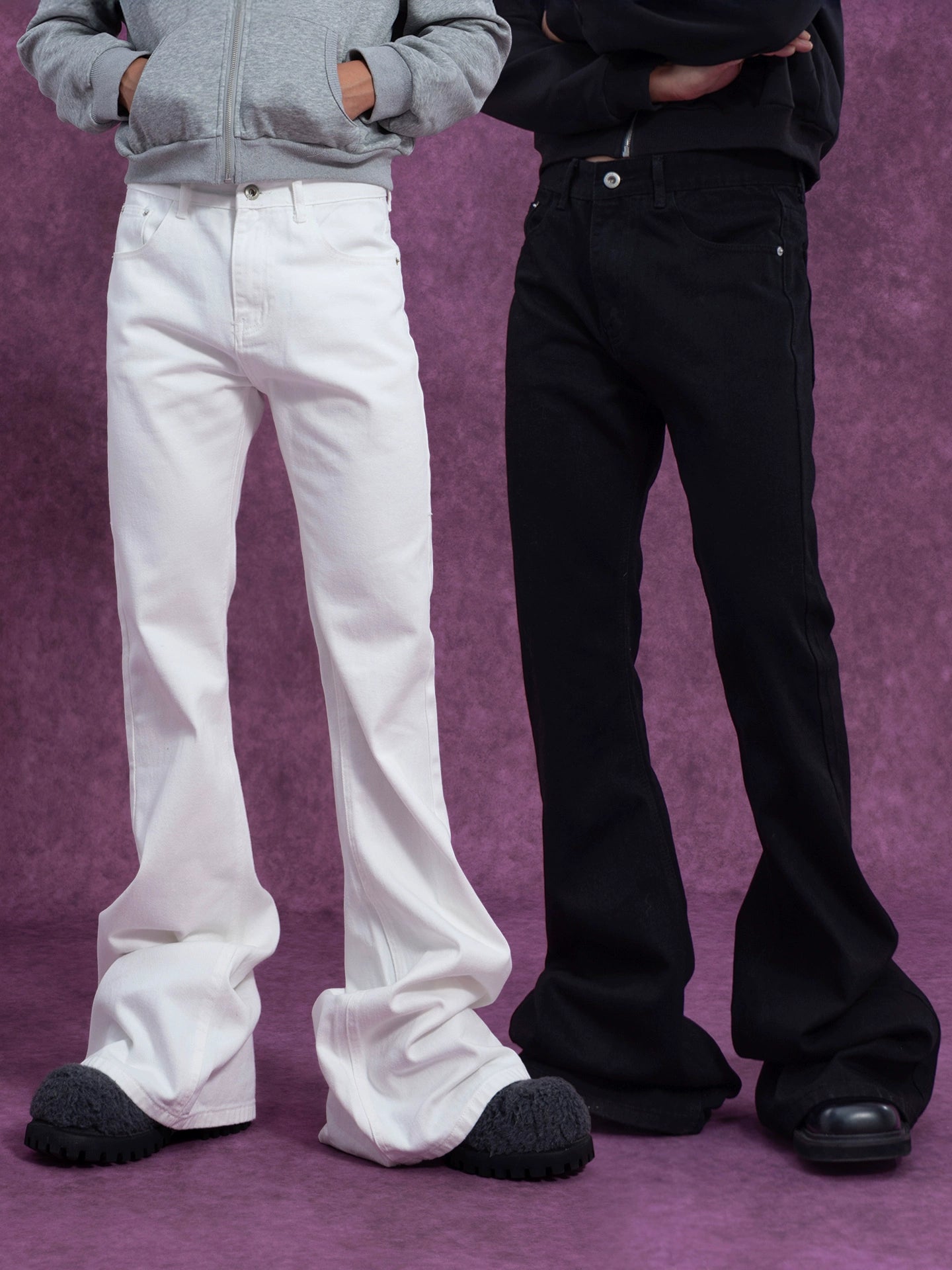 CLP Men's Extra Long Flared Denim Jeans-Black-S-Free Shipping Leatheretro