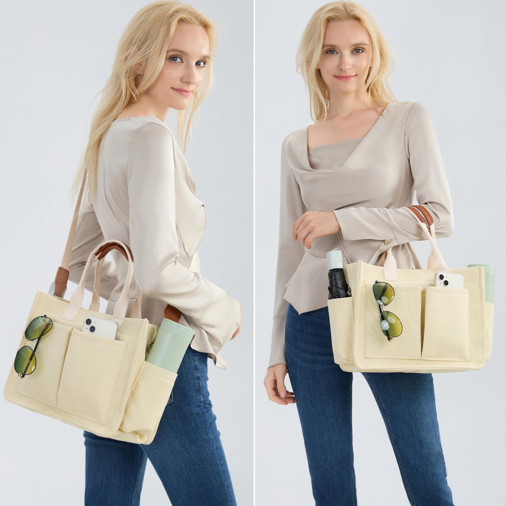 Large Canvas Tote Bag Laptop Crossbody Bag, Spacious Mom Diaper Bag-Canvas Bag-Black-A-Free Shipping Leatheretro