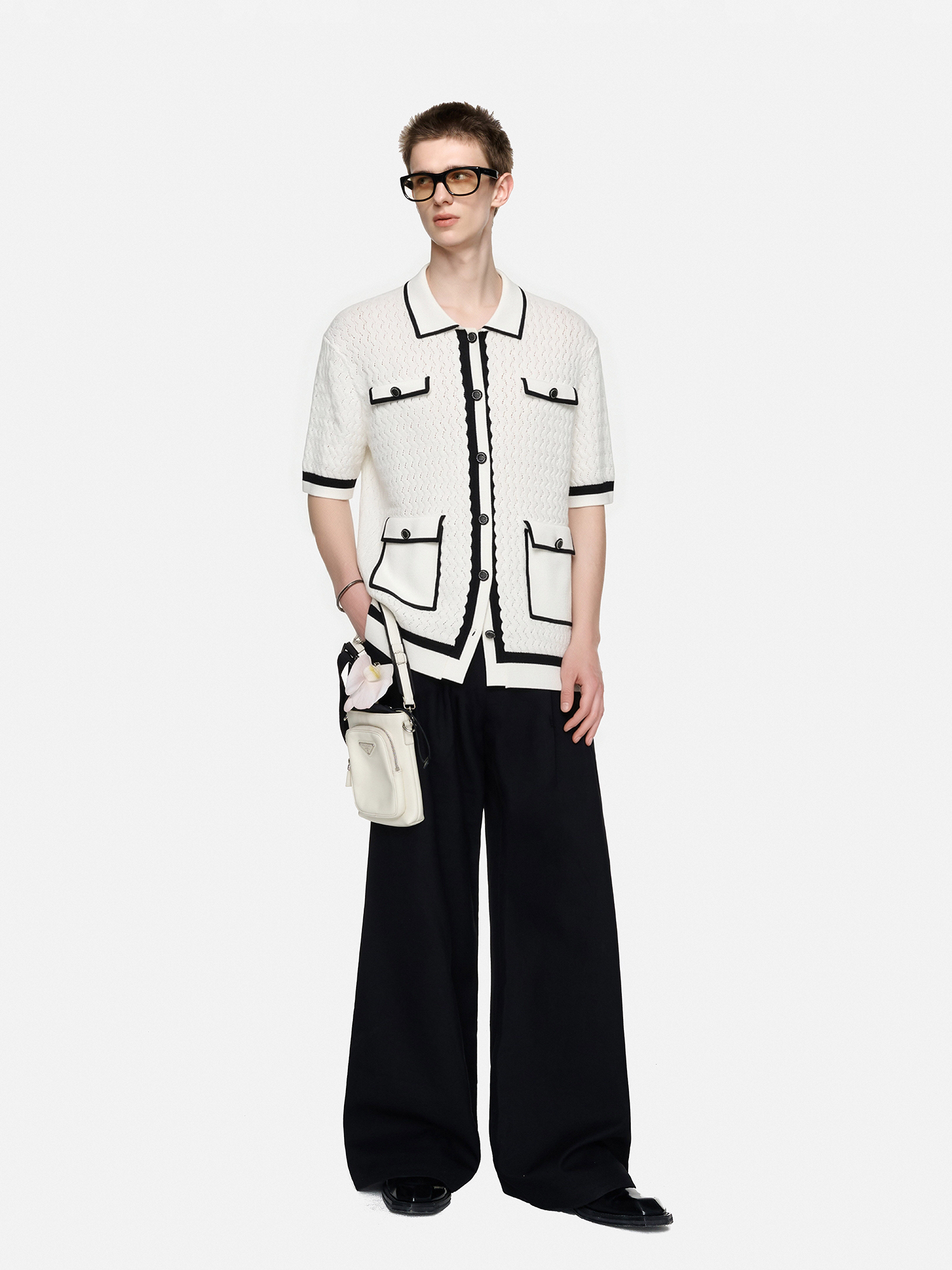 TIWILLTANG Contrast Trim Knitted Half Shirt-Half shirt-S-Black-Free Shipping Leatheretro