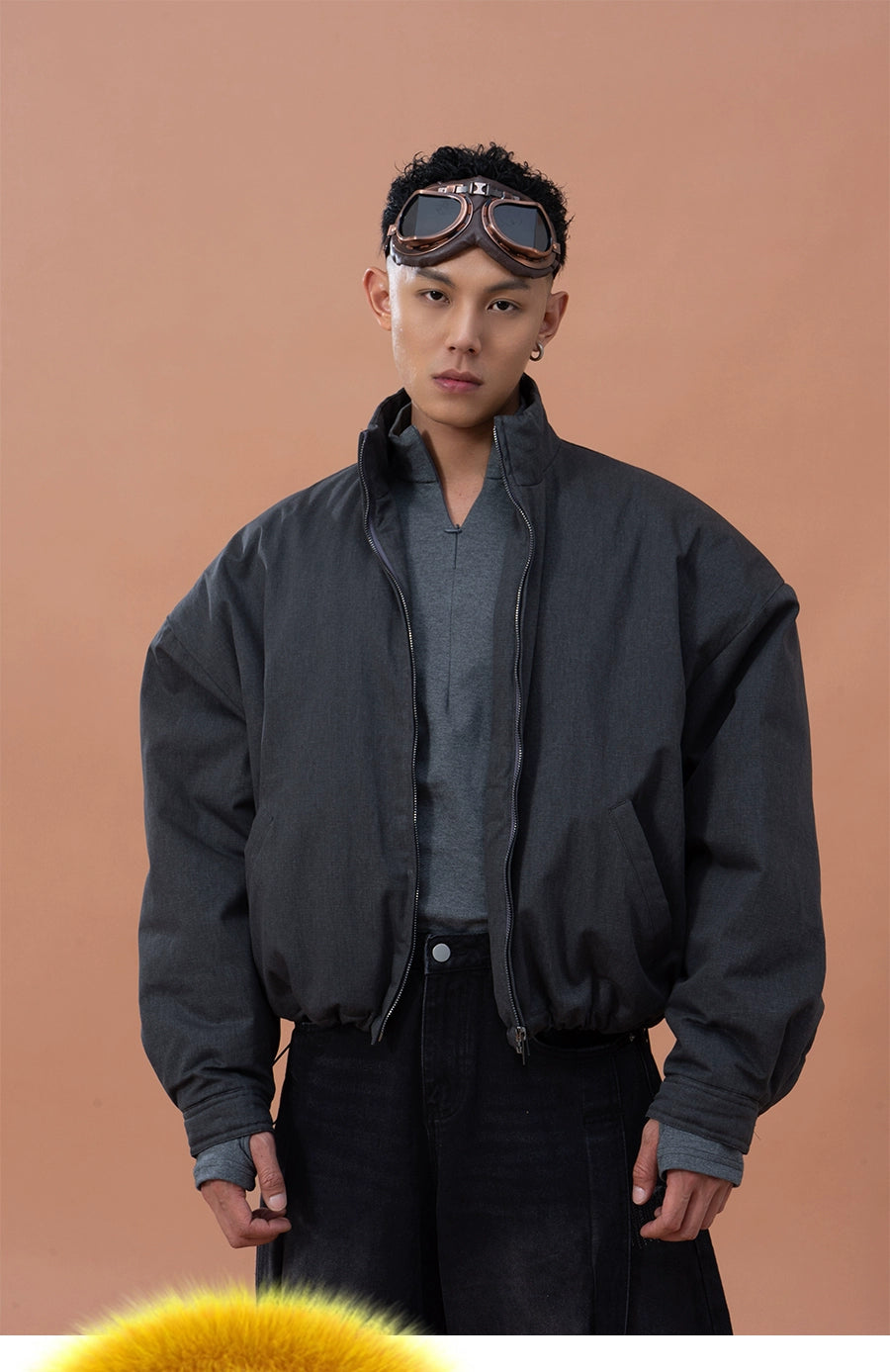 CLP Gray Oversized Sherpa-Lined Jacket for Men-Gray-M-Free Shipping Leatheretro