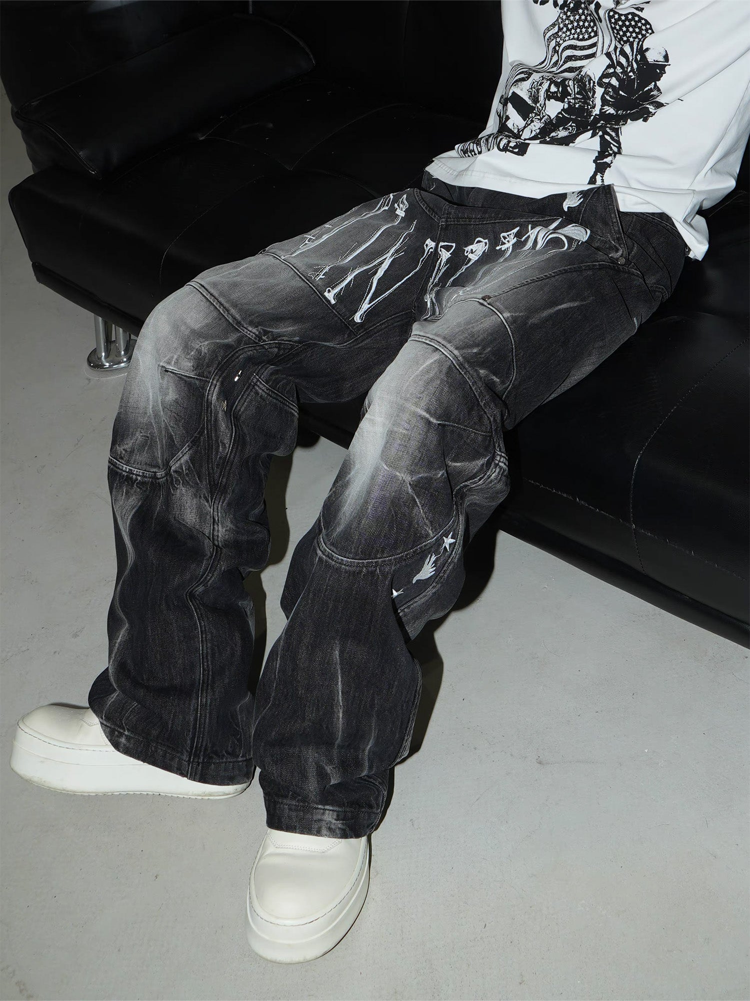 VINKID Washed Graphic Wide-Leg Jeans-Jeans-S (Preorder)-Free Shipping Leatheretro