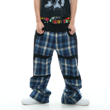 VINKID Plaid Paneled Wide-Leg Jeans-Jeans-S / 31"-Free Shipping Leatheretro