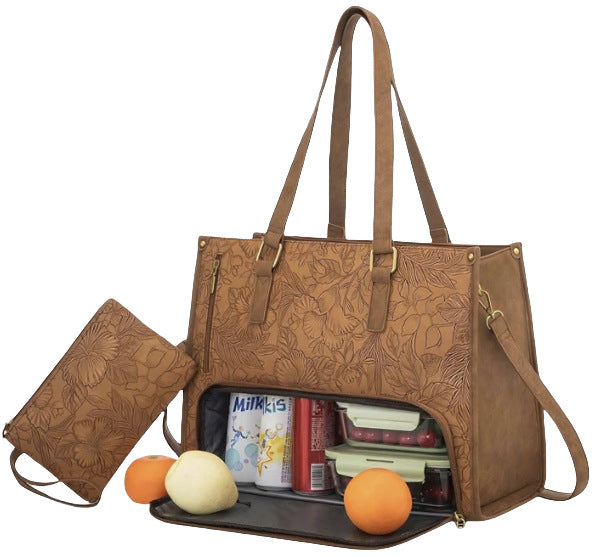 2-in-1 Insulated Lunch Tote & Laptop Bag for Women-Sand tea color-Free Shipping Leatheretro