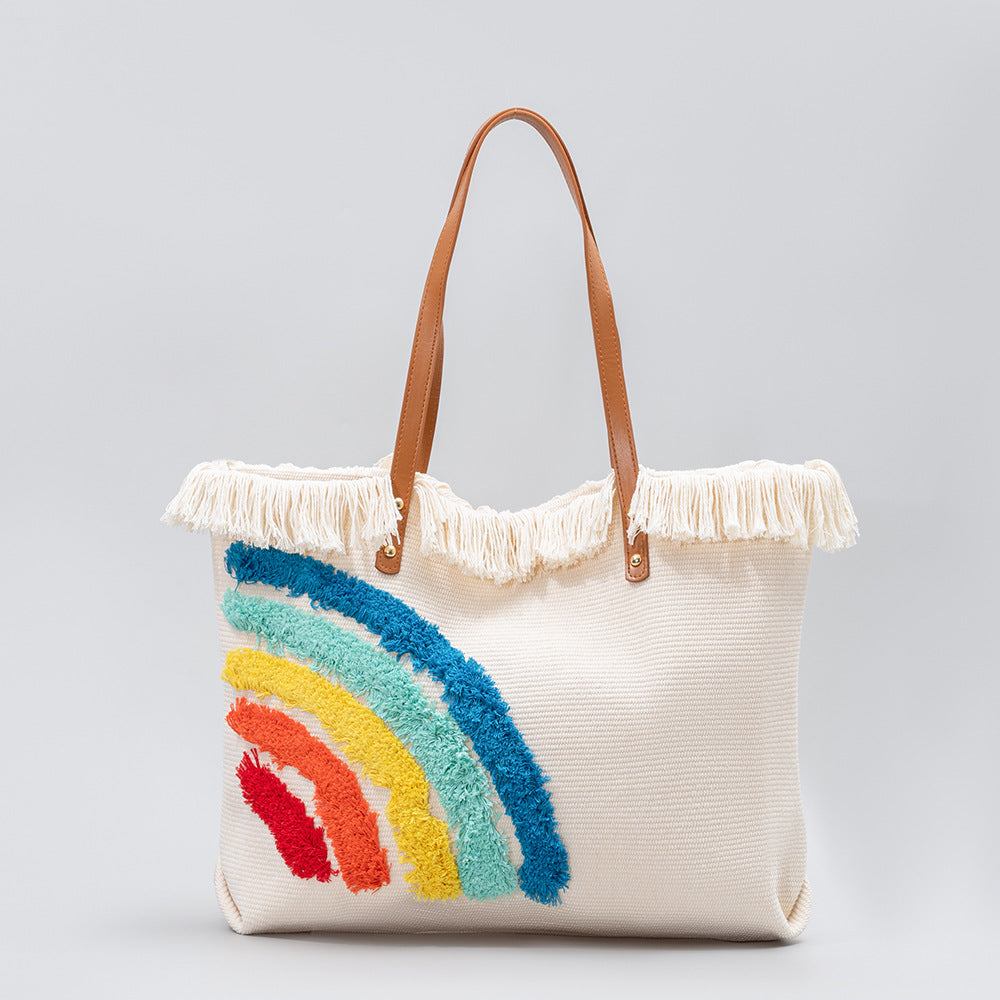 Premium Canvas Rainbow Handbag with Large Capacity Tote Bag-YX23004-1-50*10*32CM-Free Shipping Leatheretro