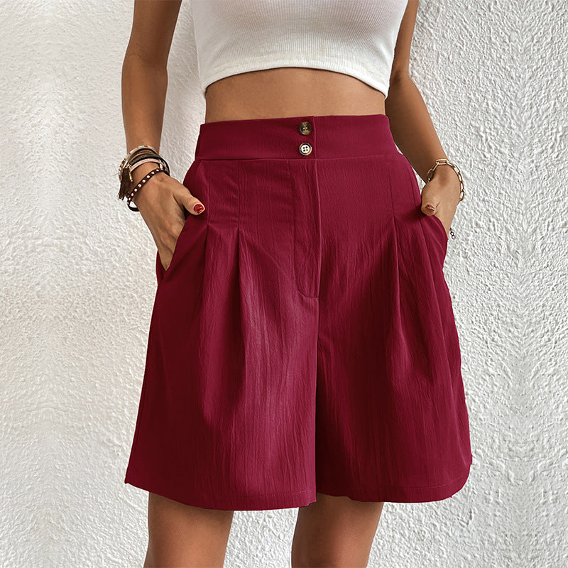 Summer High Waist Short Pants for Women-Shorts-Wine Red-S-Free Shipping Leatheretro