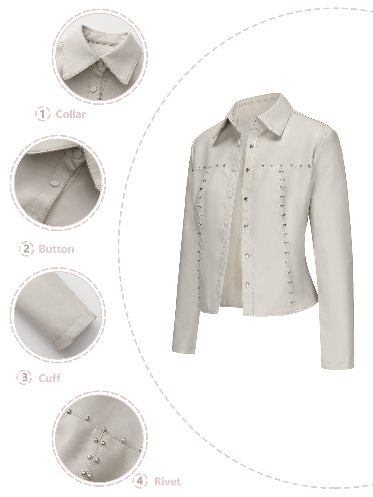 Stylish Rivet Button Leather Jacket-black-S-Free Shipping Leatheretro