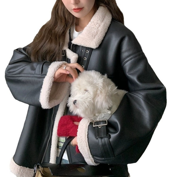 Winter Leather with Fur Women Jacket Coats-Coats & Jackets-Black-S-Free Shipping Leatheretro