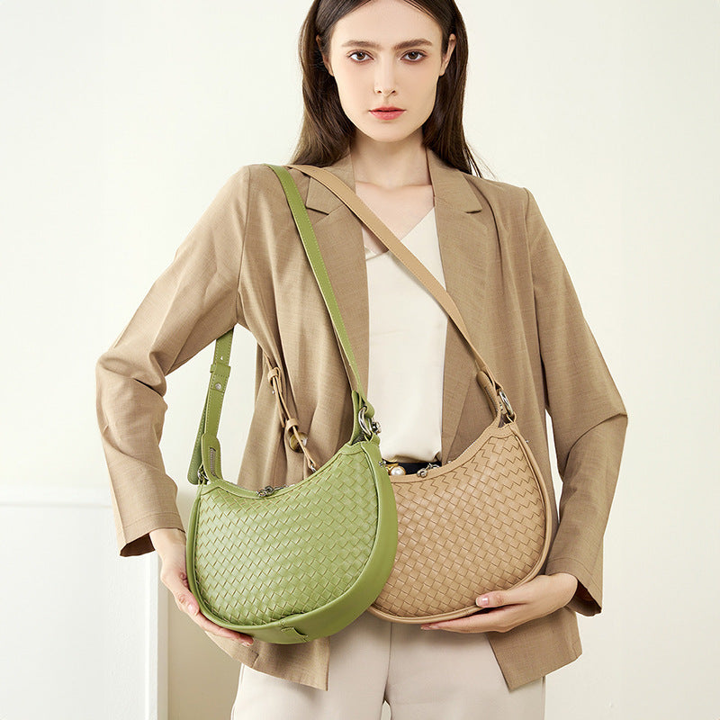 Women's Small Leather Woven Hobo Bag-Handbags-Green-Free Shipping Leatheretro