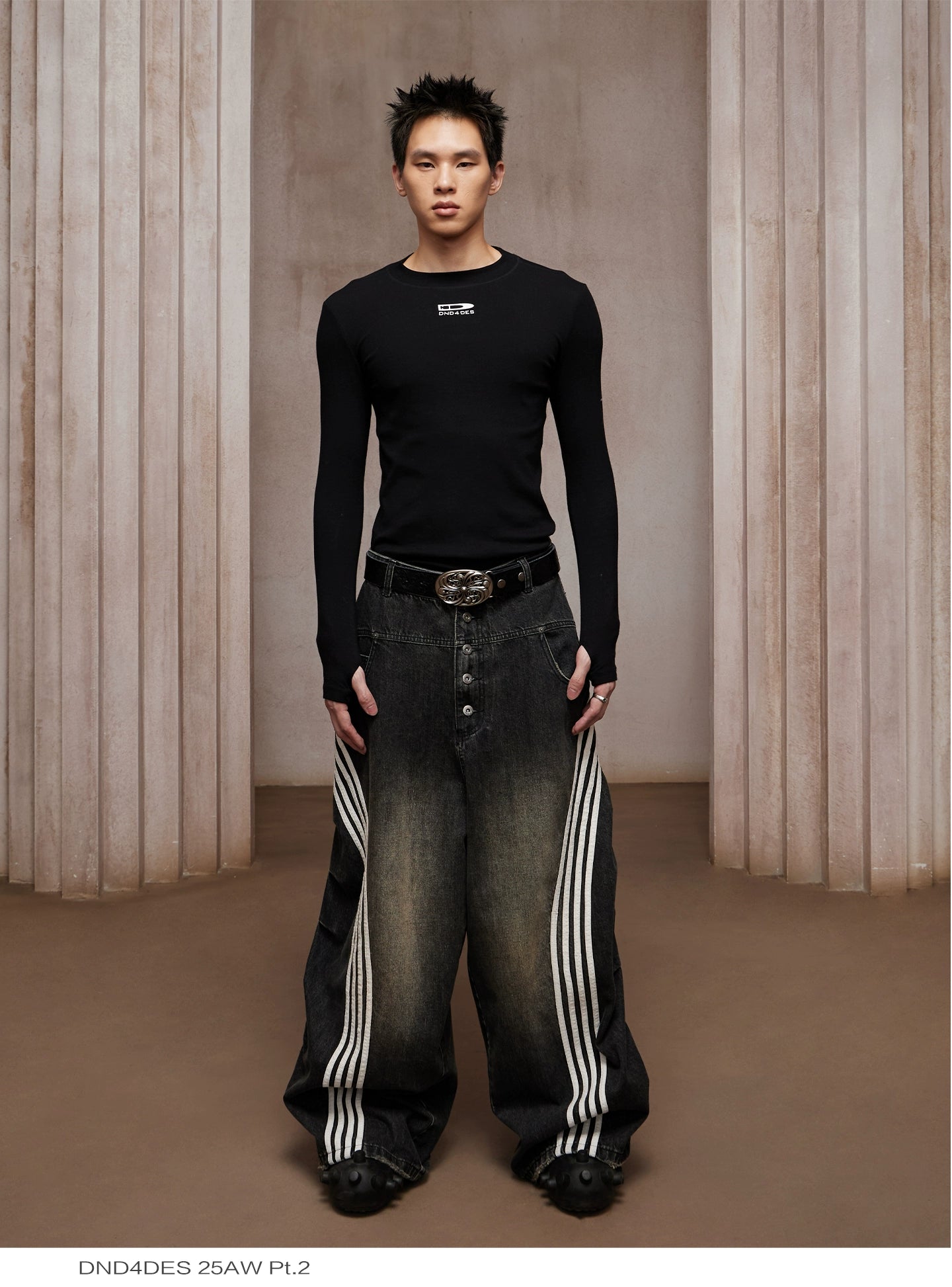 DND4DES Men's Long Sleeve T-Shirt - Ribbed Stretch Fit-Black-S-Free Shipping Leatheretro