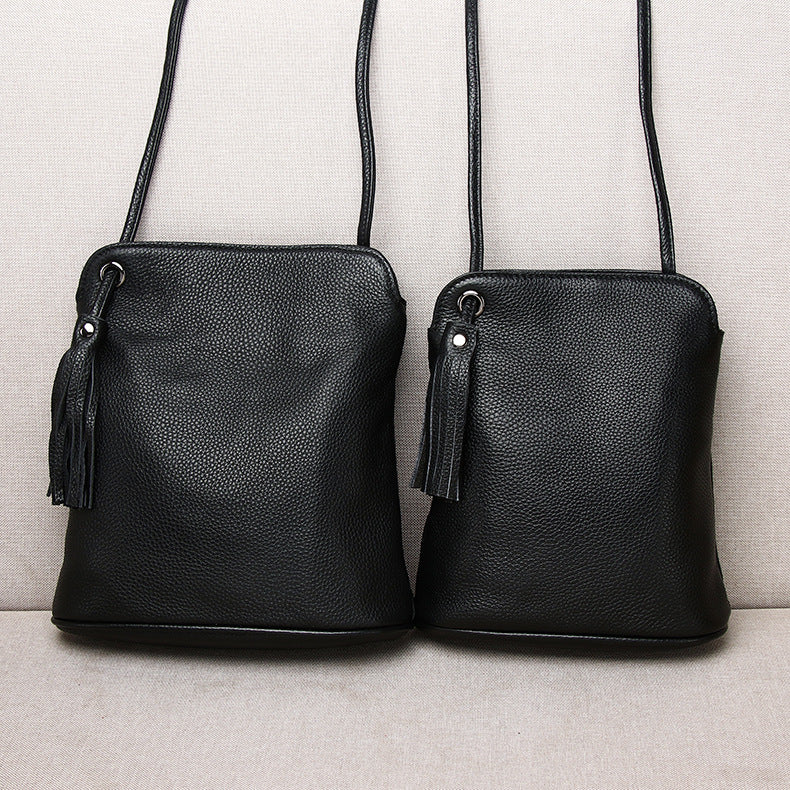 Women's Soft Genuine Leather Bucket Bag-Black Small-Free Shipping Leatheretro