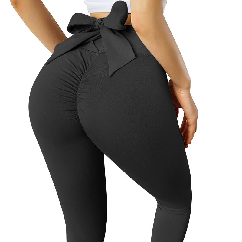 Sexy High Waist Back Bow Design Sports Leggings-Activewear-Black-S-Free Shipping Leatheretro