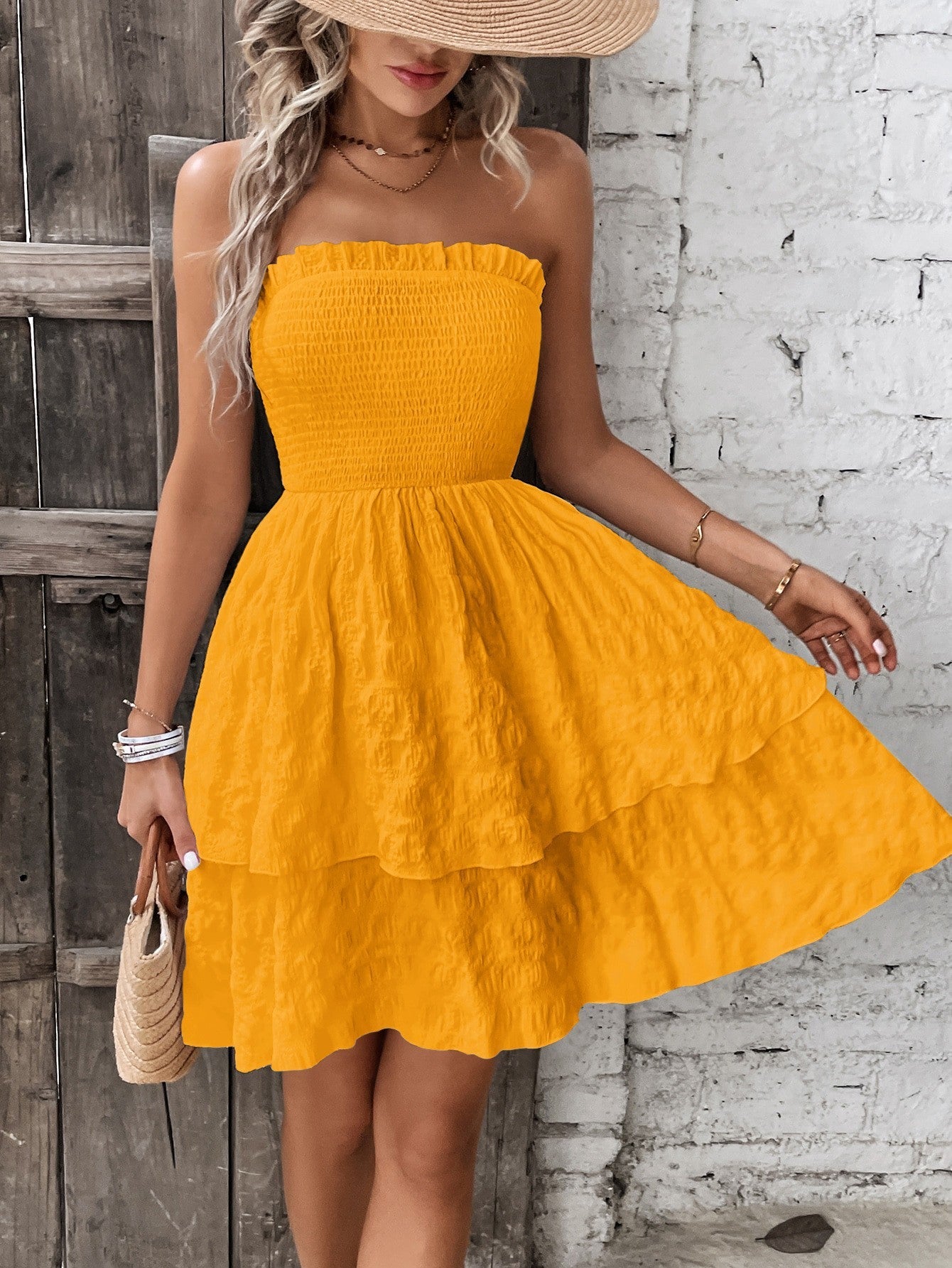 Sexy Strapless Summer Holiday Short Dresses-Dresses-Orange-S-Free Shipping Leatheretro