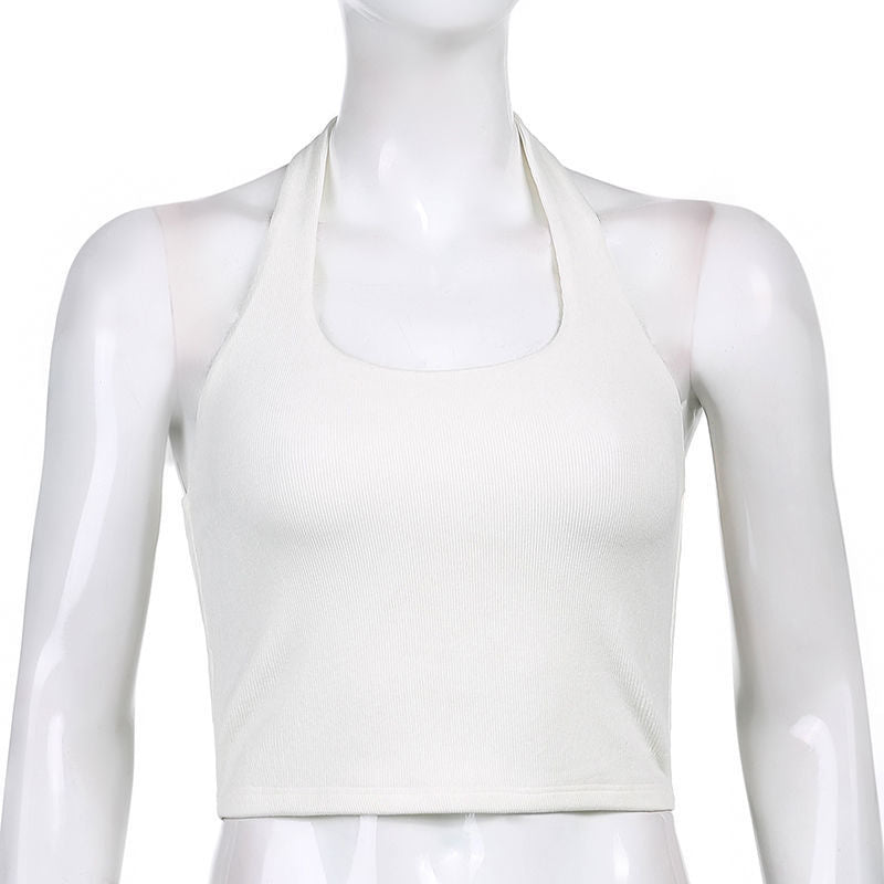 Sexy Halter Knitted Backless Tank Tops-tank tops-White-S-Free Shipping Leatheretro