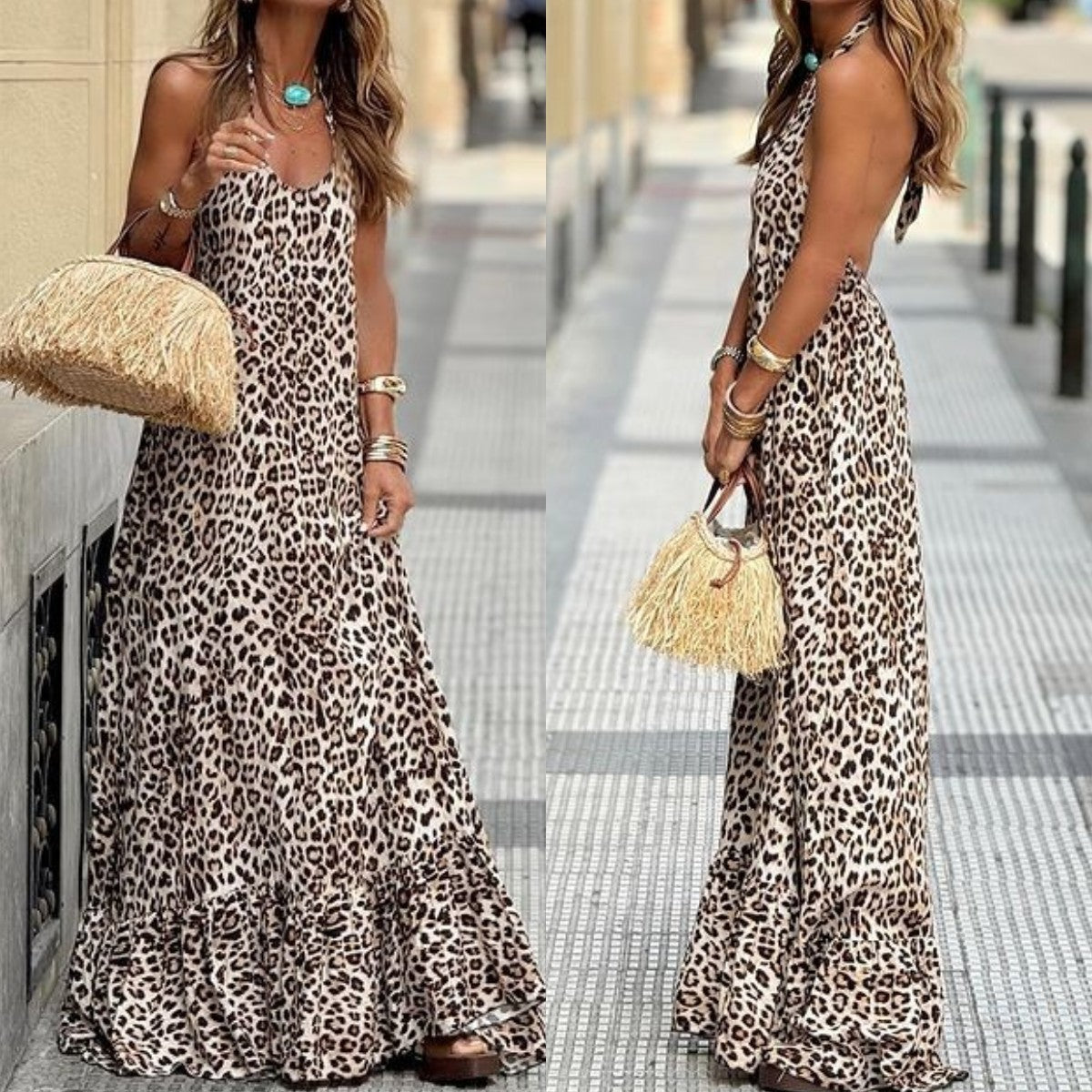 Sexy V Neck Leopard Long Maxi Dresses-Dresses-The same as picture-S-Free Shipping Leatheretro