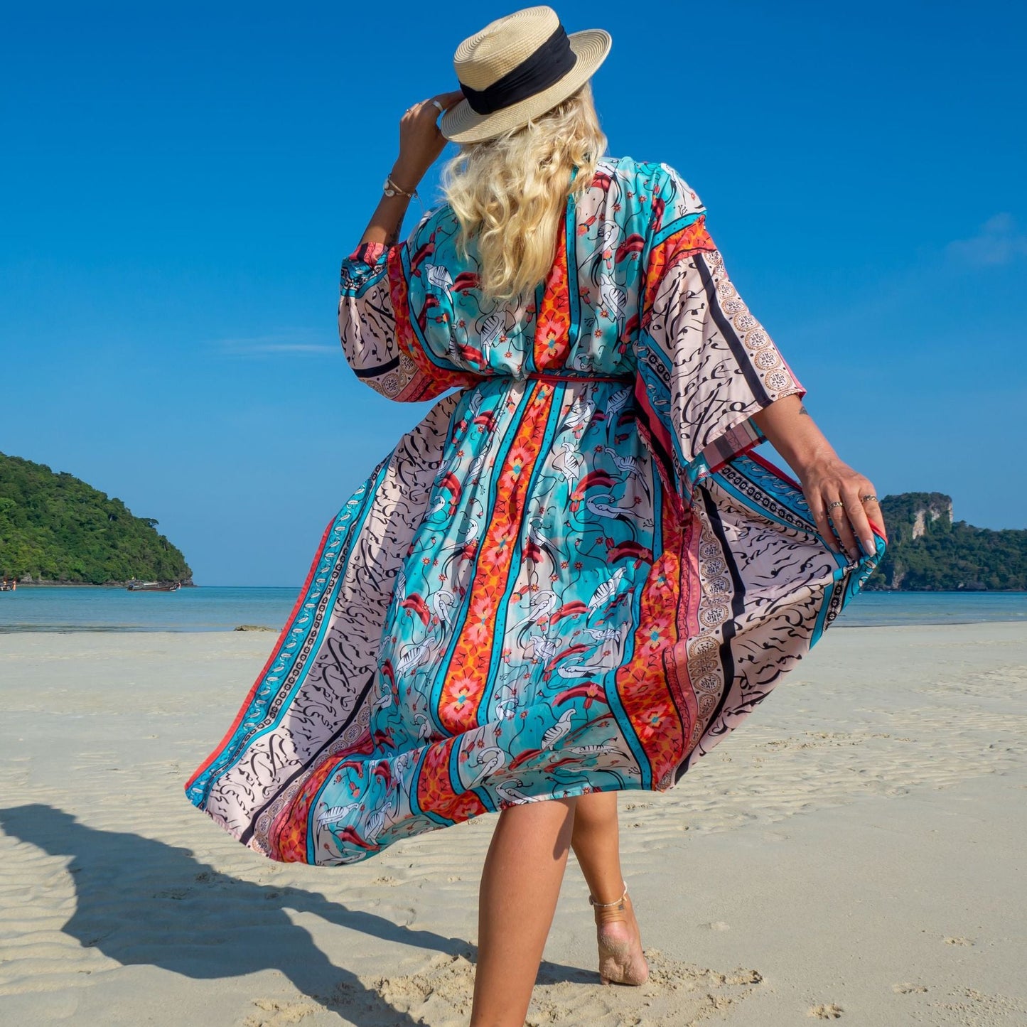 Fashion Floral Print Summer Kimono Beachwear Cover Ups-Blue Water Drop-One Size-Free Shipping Leatheretro