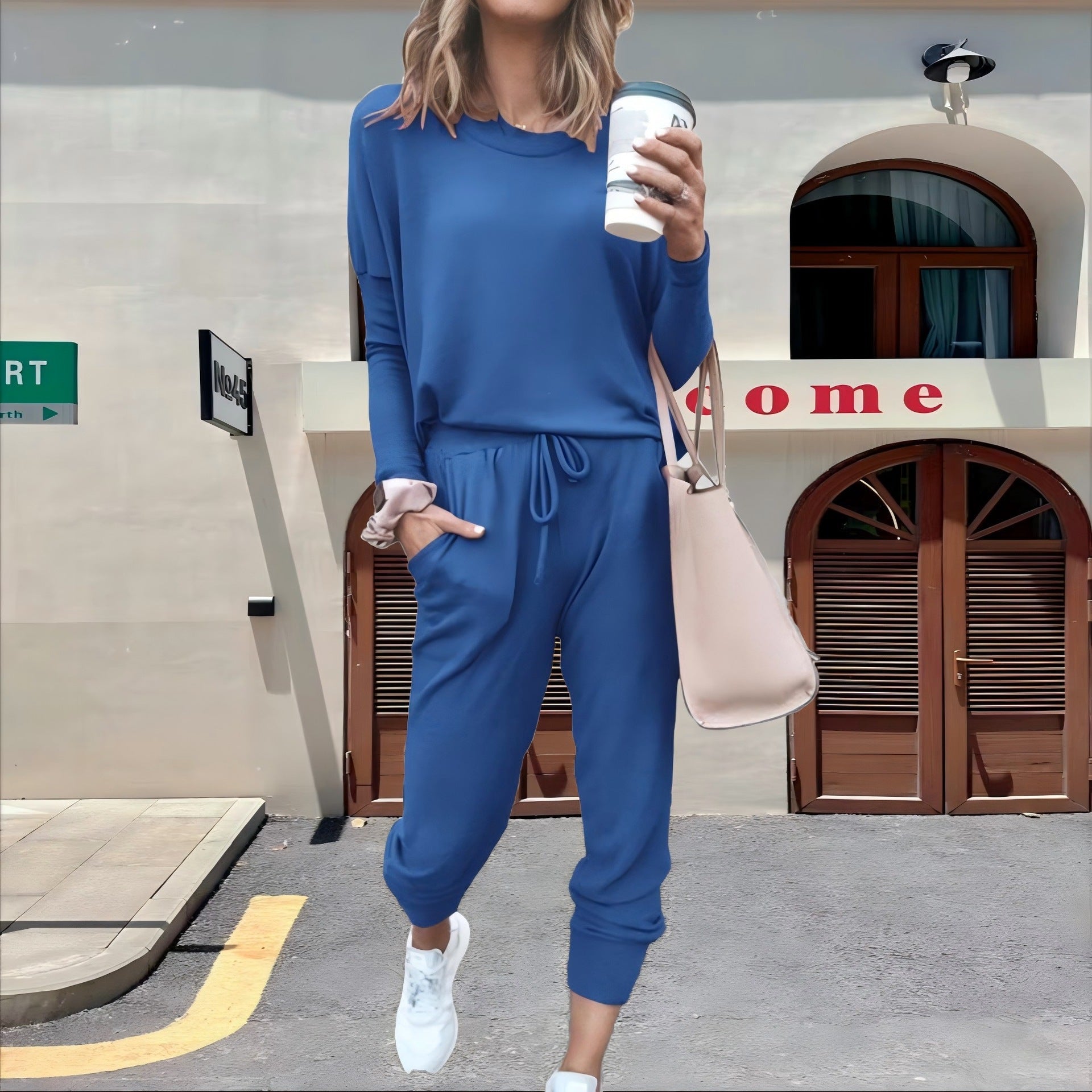 Casual Fall Long Sleeves Blouses and Pants-Suits-Blue-S-Free Shipping Leatheretro