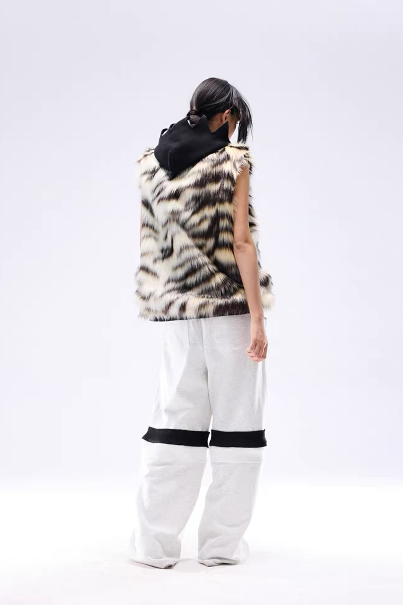 NOTHINGNESS WORLD Tiger-Stripe Spiked Crown Hooded Vest-Vest-S-Free Shipping Leatheretro