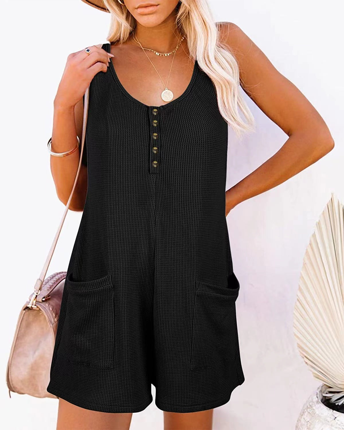 Casual Summer Sleeveless Short Jumpsuits for Women-Jumpsuits & Rompers-Gray-S-Free Shipping Leatheretro