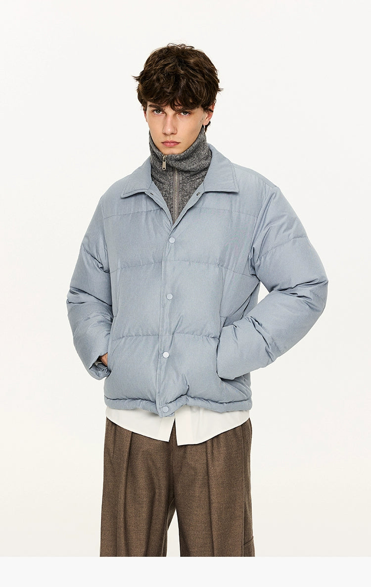 KREATE Men's Two-Tone Knit Collar Down Jacket with 90% Down-Light Blue-S-Free Shipping Leatheretro