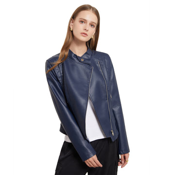 Women's Lapel Fitted Faux Leather Jacket-black-L-Free Shipping Leatheretro