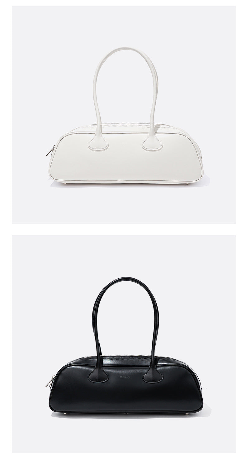 Vintage Bowling Bag – New Design Multipurpose Cowhide Leather Shoulder Handbags-Handbags-White-Free Shipping Leatheretro