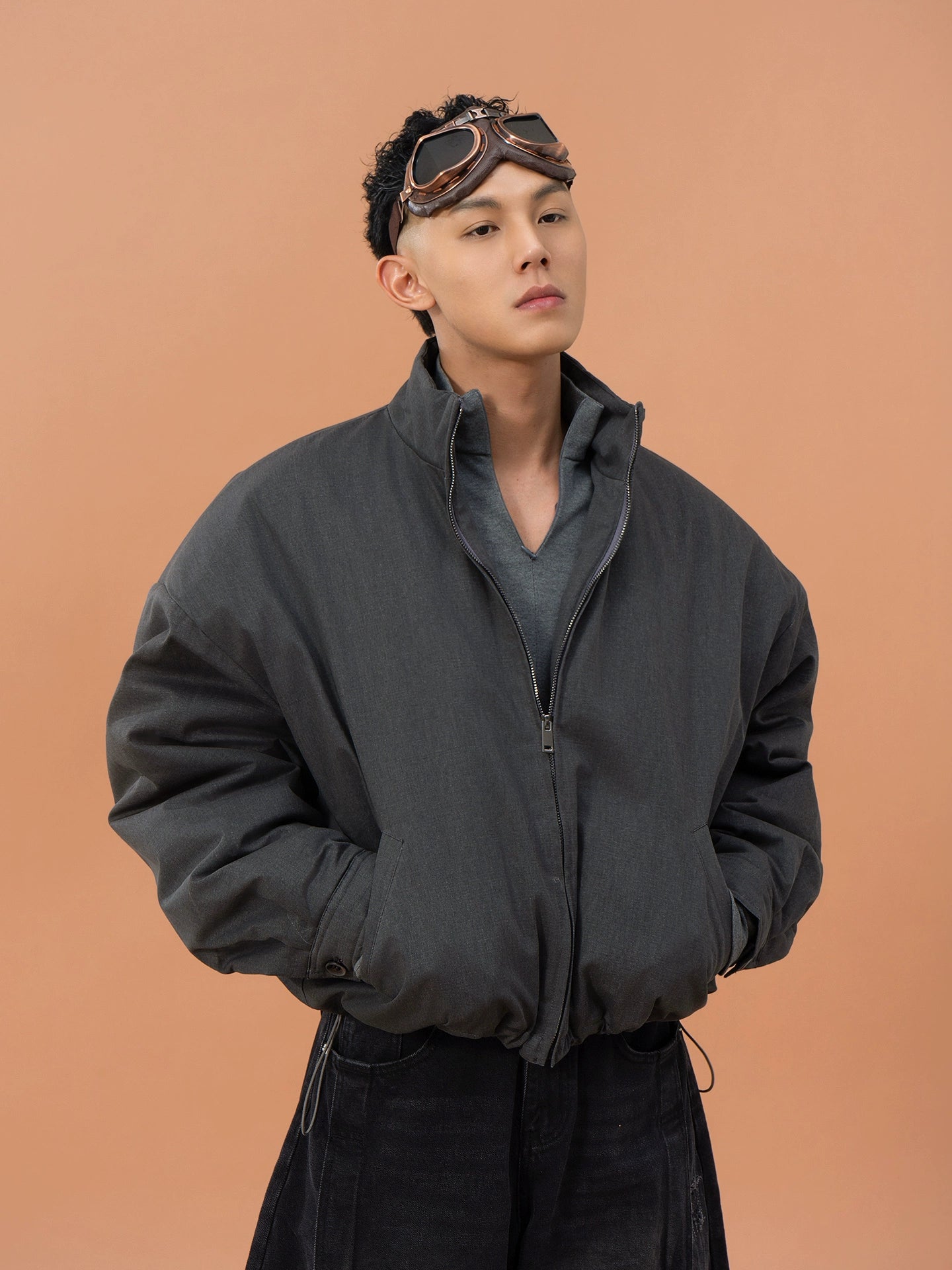 CLP Gray Oversized Sherpa-Lined Jacket for Men-Gray-M-Free Shipping Leatheretro